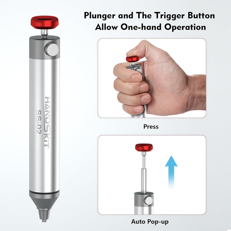 HANDSKIT ممتص اللحام، شريط إزالة اللحام بدون انسداد لإزالة اللحام، أنبوب فوهة مقاوم للحرارة، أداة إزالة اللحام، مضخة لحام بقوة شفط قوية، مسدس إزالة اللحام، منظف الحديد اللحام - Image 4
